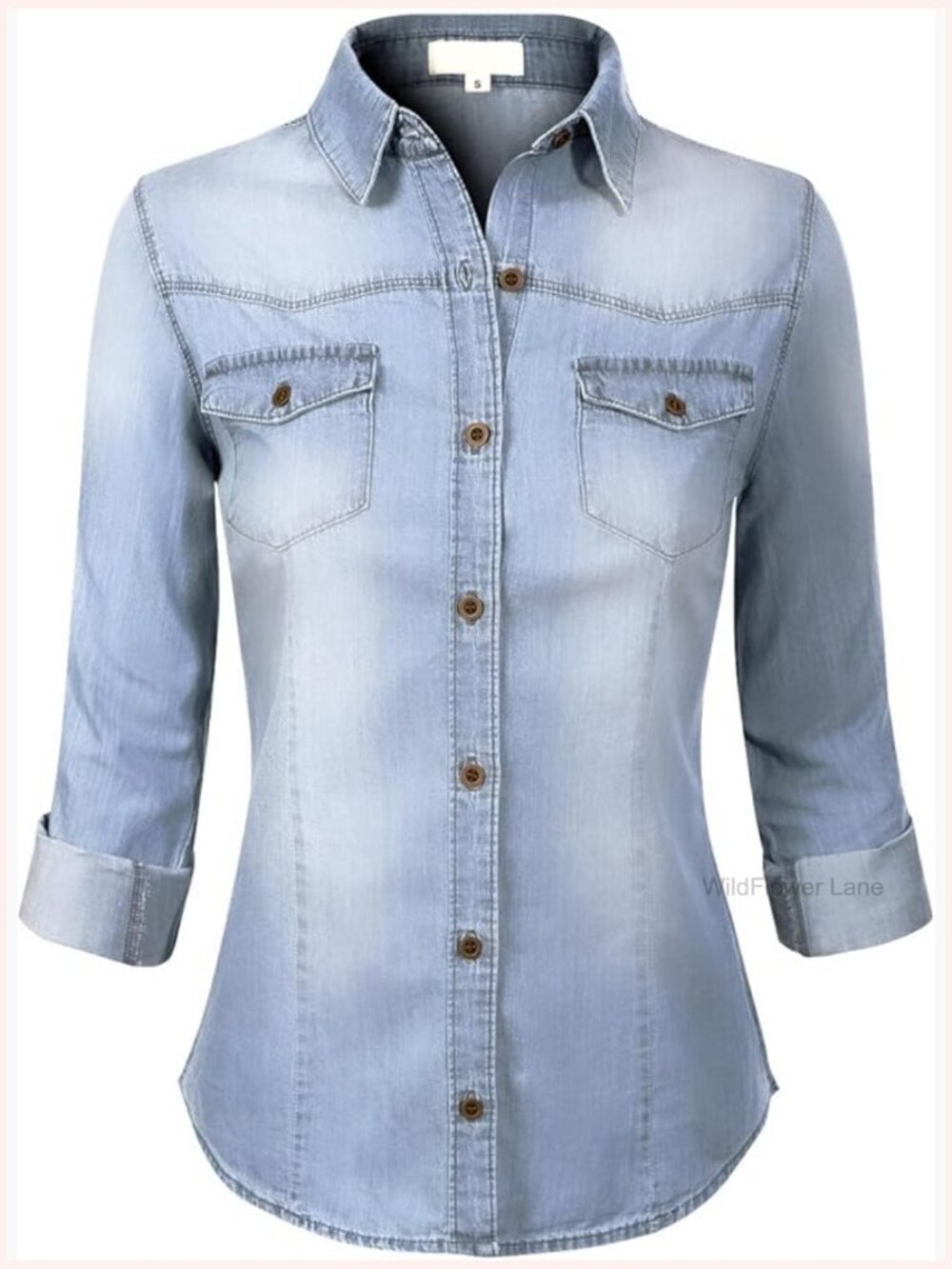 Women's Roll Up Sleeve Button Down Chambray Denim Shirt